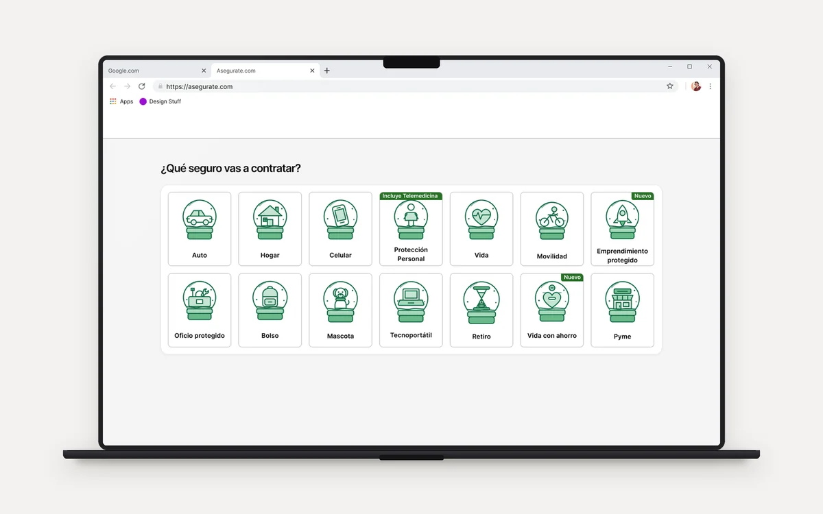 Pantalla anterior de seguros dentro de la aplicación del banco