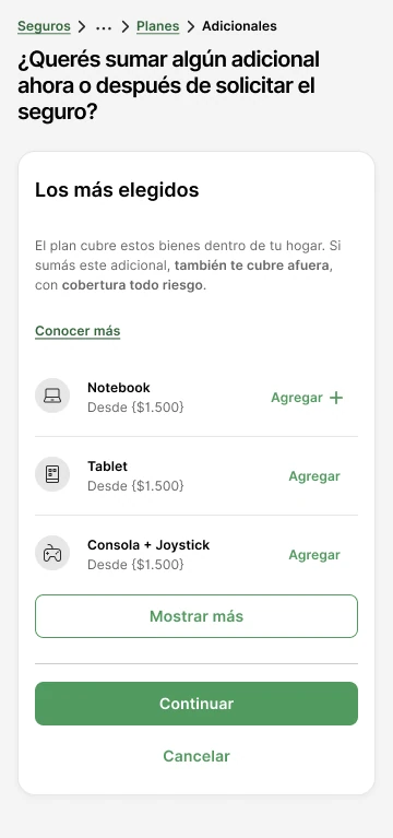 Pantalla nueva con los tres bienes más elegidos y el resto oculto