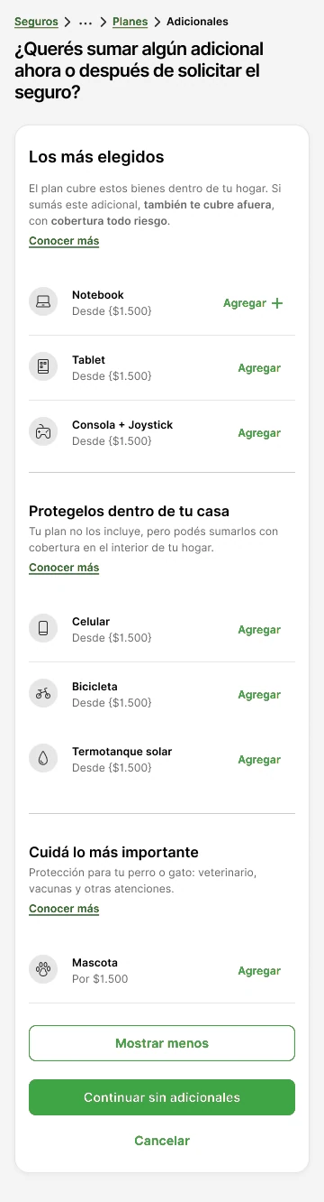 La misma pantalla con la sección desplegada al tocar Mostrar más