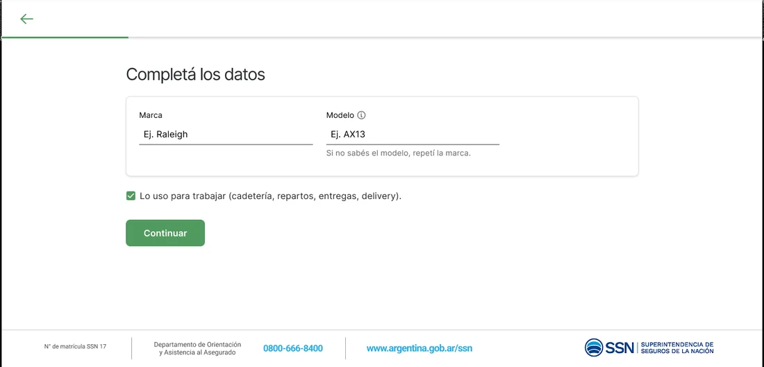 Pantalla que pedía marca y modelo del vehículo