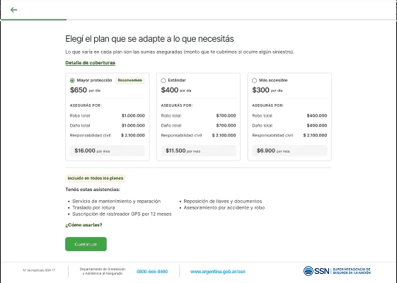 Pantalla de elección de plan en el flujo nuevo