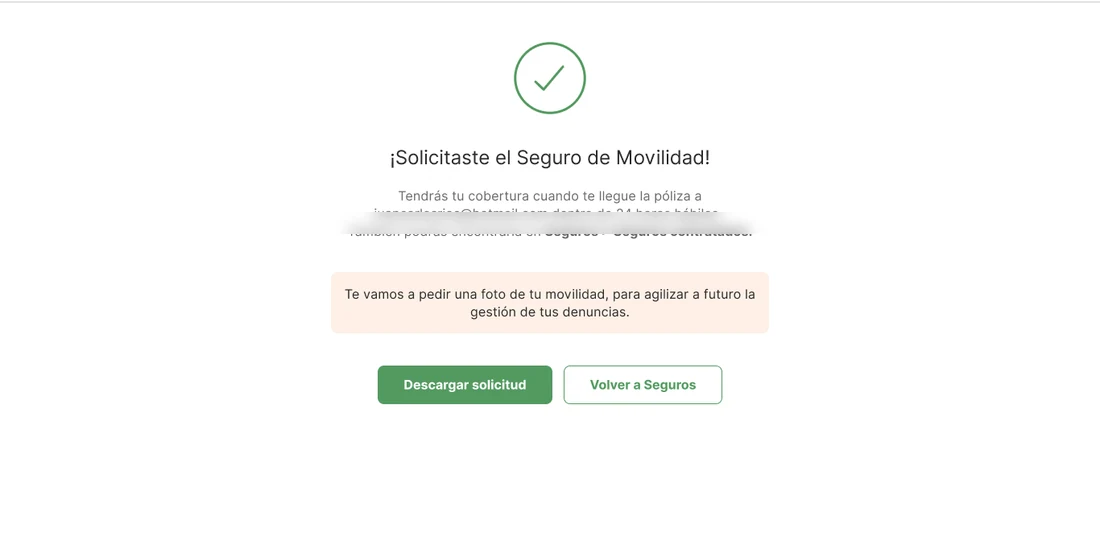 Pantalla de confirmación de la contratación