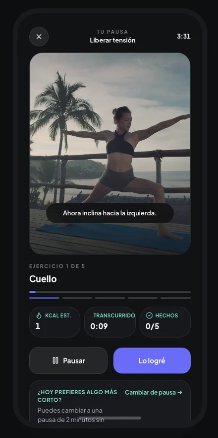 Pantalla de la rutina diaria en curso